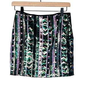 NWT Body Central green black purple sequin mini skirt size large L B161